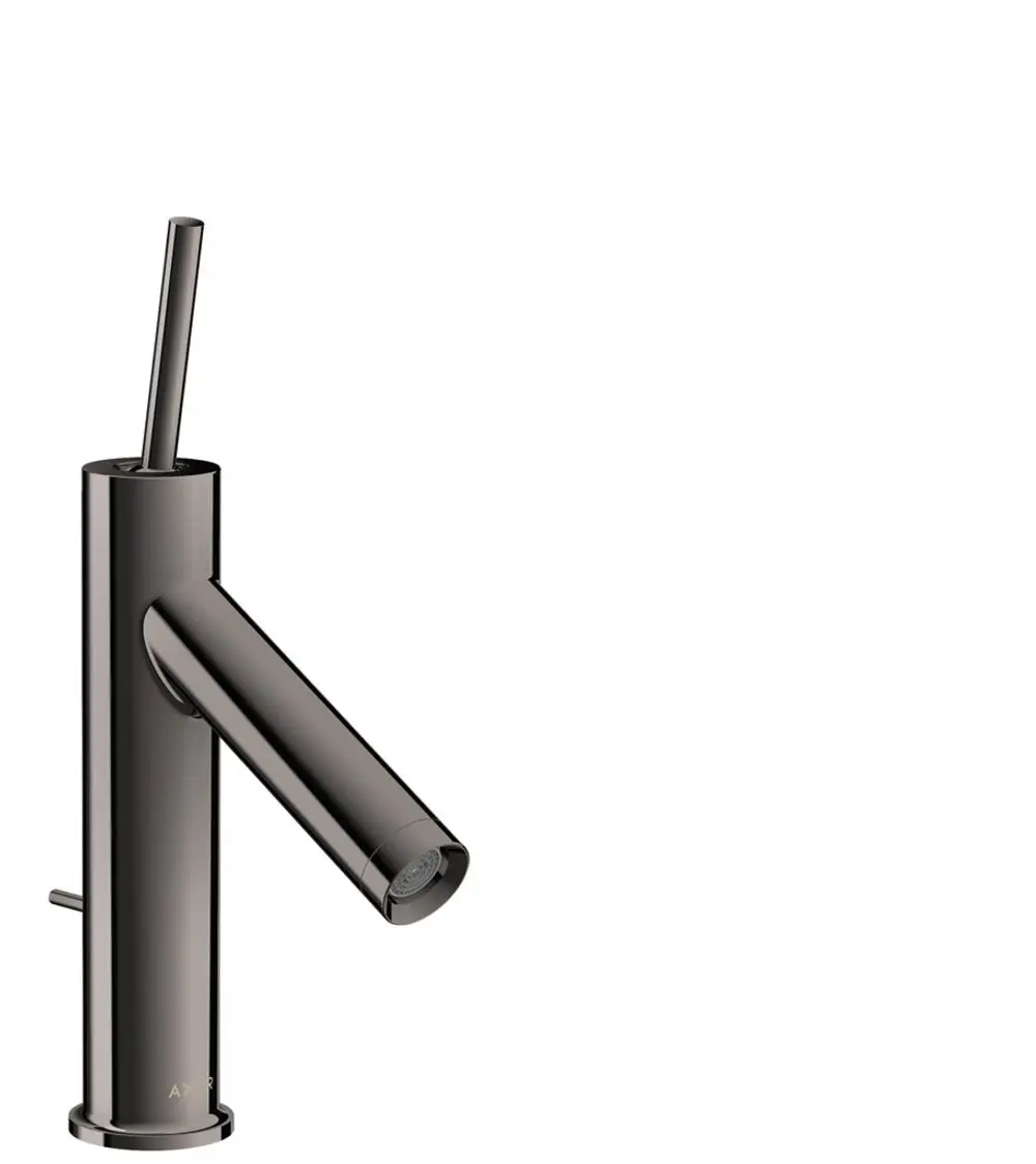 Waschtischmischer in Polished Black Chrome von AXOR. Einhebelsteuerung mit seitlichem Hebel und integrierter Zugstangen-Ablaufgarnitur.